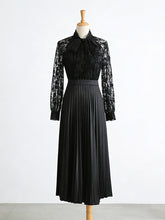 Fashion Hollow Embroidery Bow Lace-up Ruched Maxi Dress