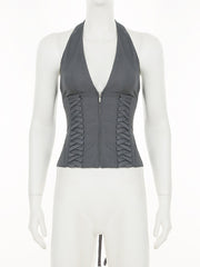 Fashion Halterneck Corset Top Shorts Two Piece Set