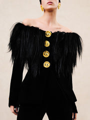 Fashion Off Shoulder Fringe Slim Blazer