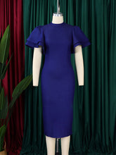 Solid Color Flared Sleeve Slim Denim Dress