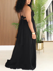 Sexy Drawstring Lace V-Neck Loose Maxi Dress