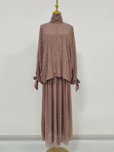 Elegant Stand Neck Rhinestone Top High Waist Skirt Sets