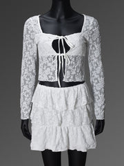 Sexy Lace See-through Bandage Top and Skirt Sets