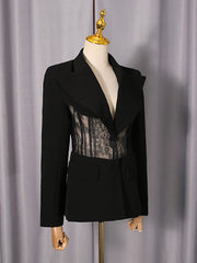 Fashion See through Floral Lace Blazer