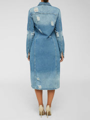 Fashion Ripped Long Denim Jacket Coat