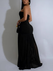 Sexy Sheer Mesh Patchwork Strapless Gown