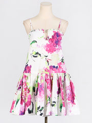 Sexy Print Spaghetti Strap Ruffle Mini Dress