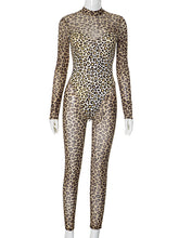 Sexy Leopard Print See-Through Tight Jumpsuit