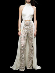 Fashion Sleeveless Tunic Patchwork Slit Maxi Dress