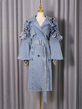Fashion Loose Puff Sleeve Ruffled Denim Coat