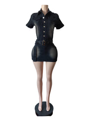 Fashion Belt Stretch Slim Denim Dress