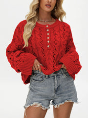 Vintage Textured Button Knit Pullover Sweater