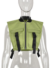 Street Zipper Sleeveless Crop Vest Top