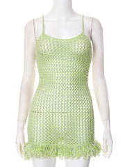 Sexy Backless Fringe Knit Slip Mini Dress