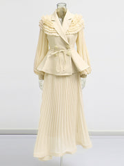 Boutique Lapel Full Sleeves Slim Top And Mesh Skirt Sets