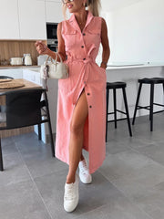 Sleeveless Single-breasted Lace-up Denim Dress