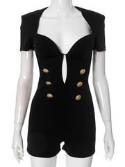 Sexy Hollow-out Buckle Patch Fitted Rompers