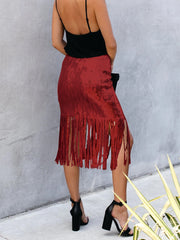 Fashion High Waist Sequin Fringe Skirt