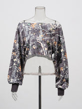 Retro Camo Print Asymmetric Collar Crop T Shirts