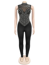 Sexy Rhinestones Decor Sleeveless Bodycon Jumpsuit