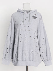 Casual Loose Ripped Pullover Hoodie