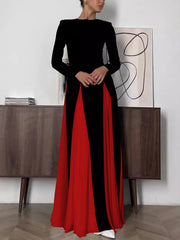 Elegant Contrast Color Round Neck Slim Dress