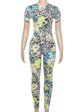 Casual Print Basic O Neck Short Sleeve Two Pieces Set