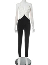 Sexy Cross Contrast Color Backless Tight Jumpsuit