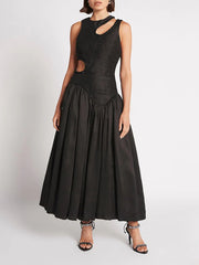 Fashion Hollow out Ruffle Slim Midi Dress