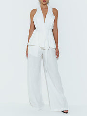 Fashion Tie-up Halter Backless Top Straight Pants Set