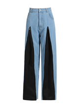 Fashion High Waist Contrast Color Wide Leg Jeans