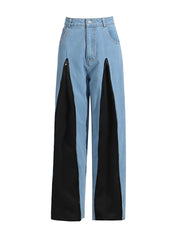 Fashion High Waist Contrast Color Wide Leg Jeans