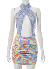 Sexy Mesh Print Lace Halter Mini Dress