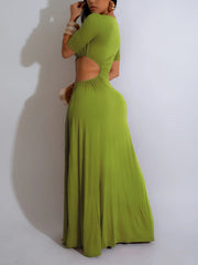 Sexy Hollow Waist Irregular High Slit Maxi Dress