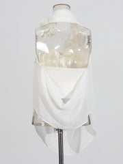 Backless Halter Cute Flower Asymmetrical Top