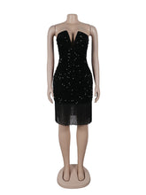 Sexy V-neck Strapless Fringe Sequin Dress