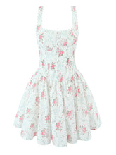 Fashion Floral Print Lace-Trim Ruffle Mini Dress