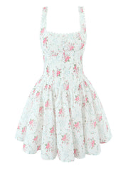 Fashion Floral Print Lace-Trim Ruffle Mini Dress