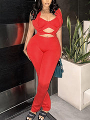 Sexy Hollow Out Vest Tight Trousers Three Piece Set