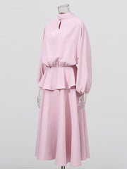 Elegant Solid Crop Top Ruffles Skirts Set