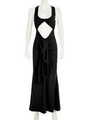 U-Neckline Twist Strap Low Waist Ruched Fishtail Dress