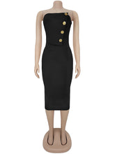 Fashion Button Decor Asymmetry Strapless Dress