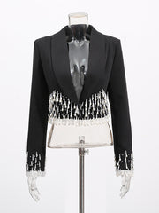 Fashion Rhinestone Fringe Design Cropped Blazer