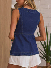 Casual Button Front Denim Vest Top