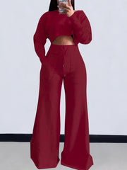 Casual Crop Top And Wide Leg Pants Two Piece Set