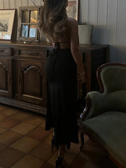 Sexy Halter Backless Metal Ring Decor Club Dress