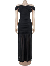 Sexy Off The Shoulder Ruched Mesh Slim Maxi Dress