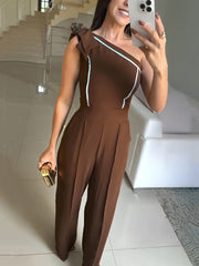 Fashion One Shoulder Bowknot Slim Jumpsuit