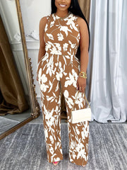 Round Neck Sleeveless Top Straight Pants Casual Set