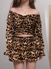Sexy Off Shoulder Leopard Print Skirt Sets
